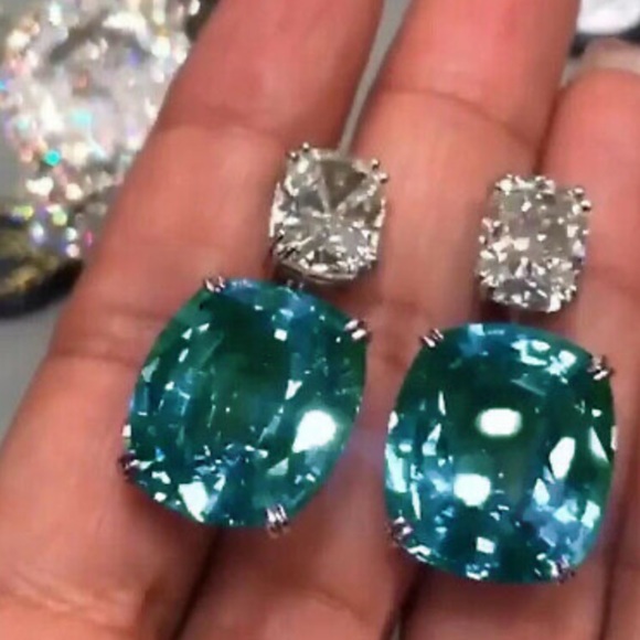 New Sterling silver diamond turquoise earrings - Picture 2 of 2